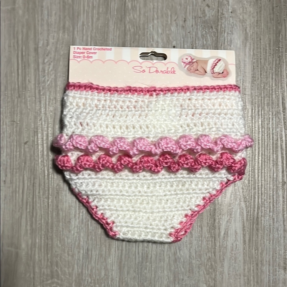 Pink and White Crocheted Diaper Cover‎